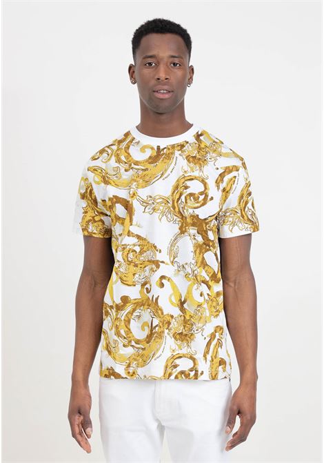 Gold and White Watercolor Couture Men's T-Shirt VERSACE JEANS COUTURE | 76GAH6S0JS287G03